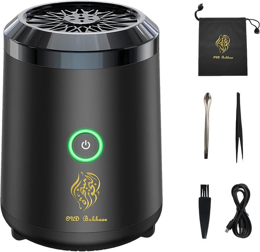 BK-18 Portable Rechargeable Bakhoor Burner – Electric Oud Incense Diffuser with Fast Ceramic Heating, USB Charging, LED Lights & Auto Shut-Off – For Home, Car, Office & Travel