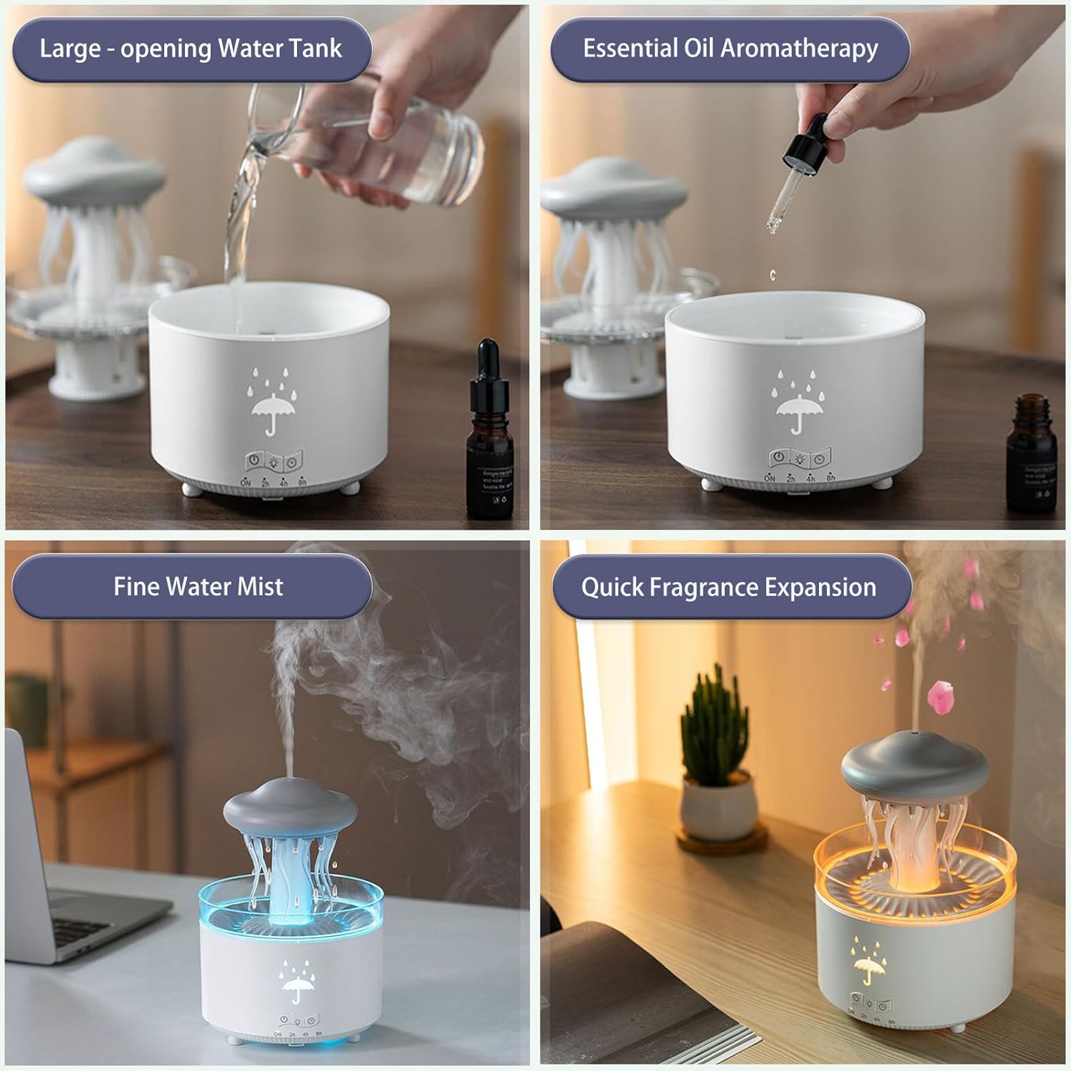 Rain Cloud Humidifier – Water Drip Aroma Diffuser with Remote, Timer & 7 Color LED Night Light The Wonders Mart Trading™
