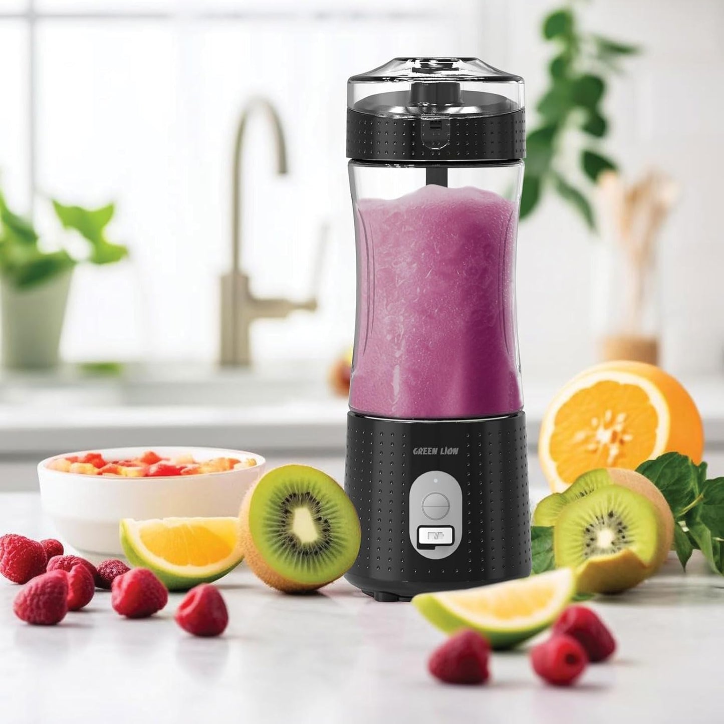 Green Lion Blend Mate Portable Juicer – 380ml Bottle, 4000mAh Battery, 18000rpm, Self-Cleaning, Type-C Rechargeable – Black