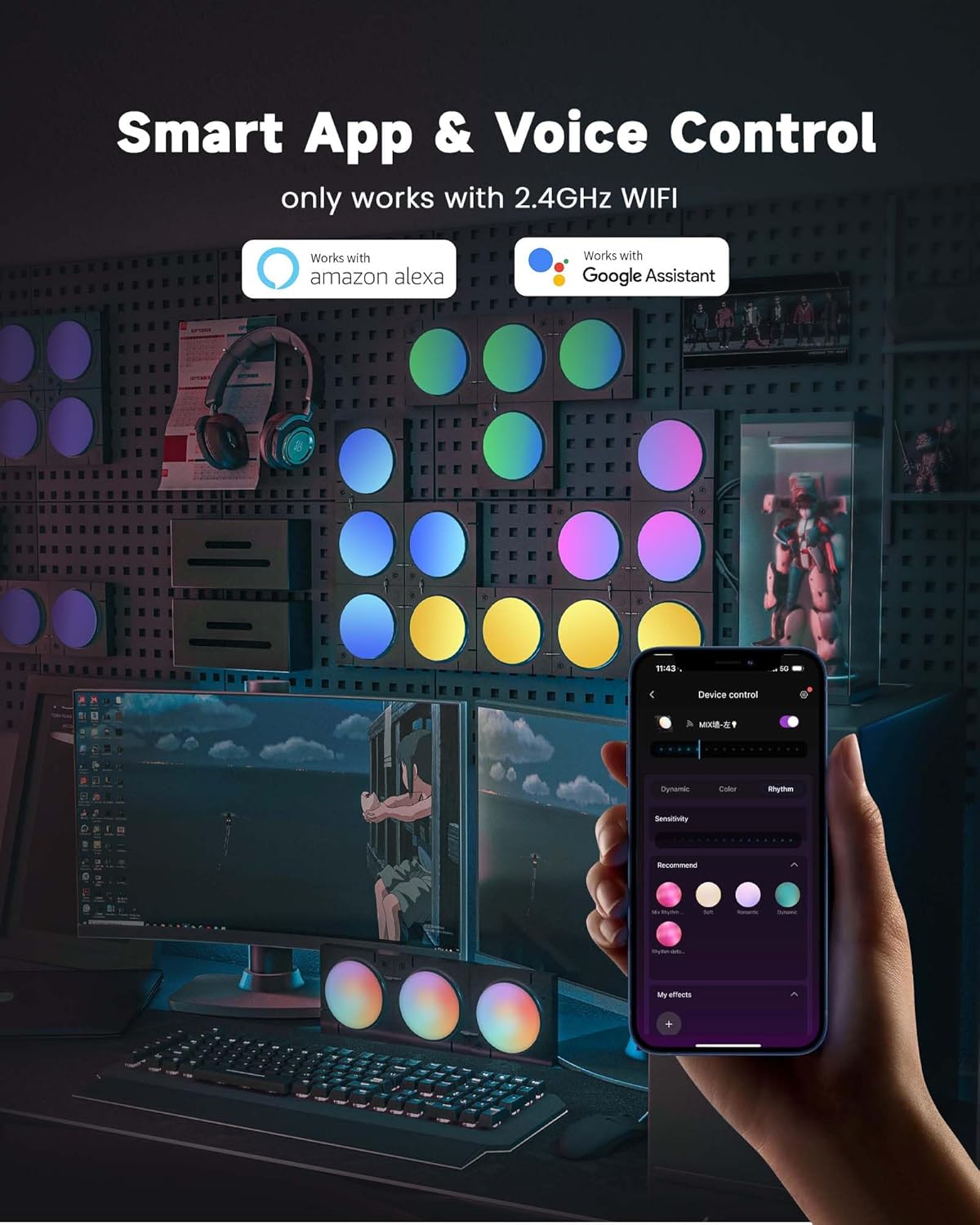 Cololight LED Wall Light – Multicolor Music Sync Ambient Light for Bedroom, Gaming, and Room Decor, Works with Alexa & Google Assistant (Mix Black)