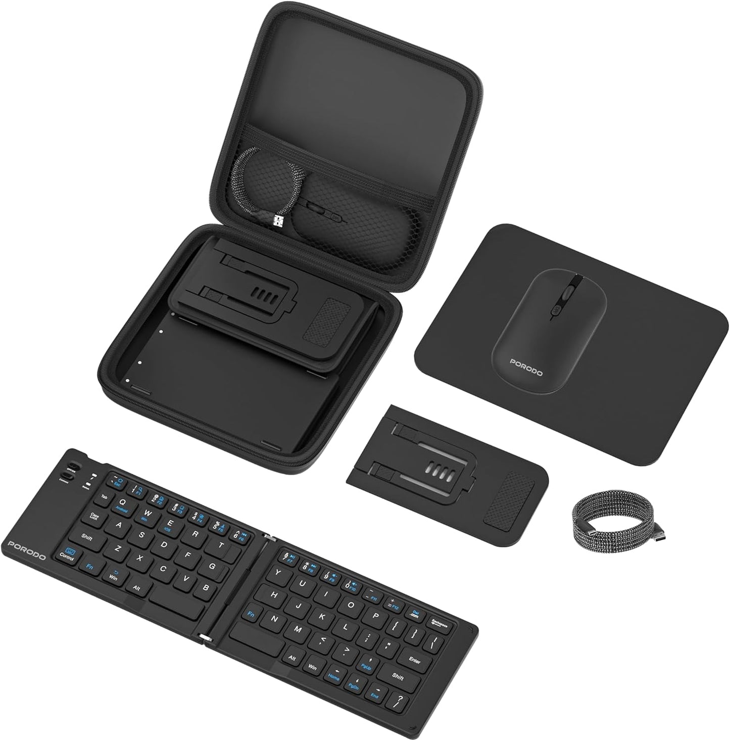 Porodo 6-in-1 Wireless Keyboard & Mouse Set – Bluetooth & 2.4GHz Portable Work Kit (Black) The Wonders Mart Trading™