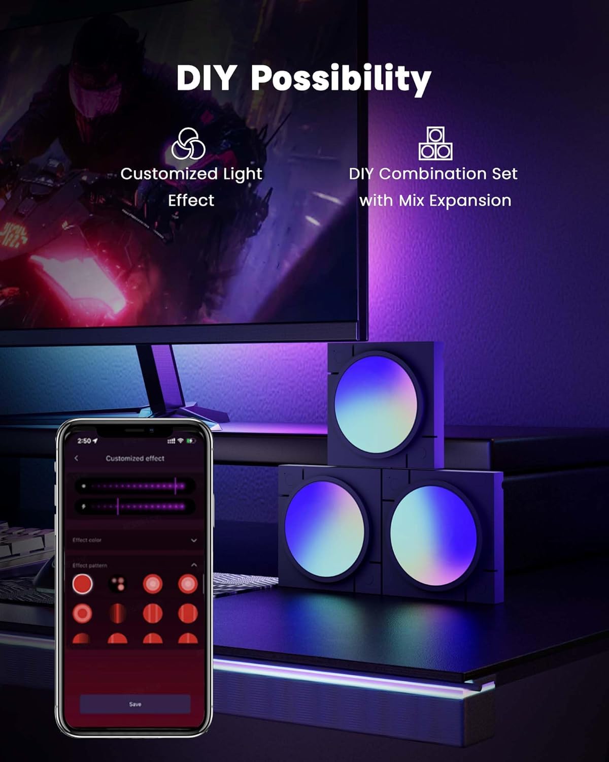 Cololight LED Wall Light – Multicolor Music Sync Ambient Light for Bedroom, Gaming, and Room Decor, Works with Alexa & Google Assistant (Mix Black)