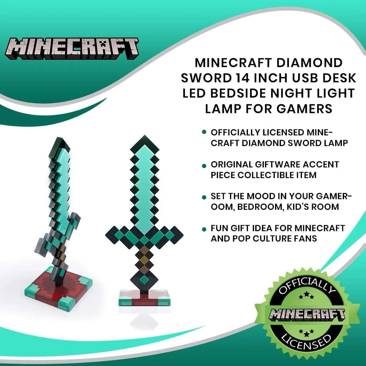 Minecraft-Inspired Diamond Sword LED Desk Lamp – USB Gaming Room Night Light The Wonders Mart Trading™