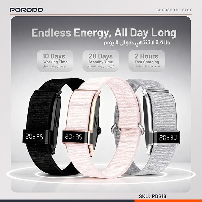 Porodo Trackfit Pro Smart Bracelet – Fitness Tracker with Health Monitoring & App Support The Wonders Mart Trading™