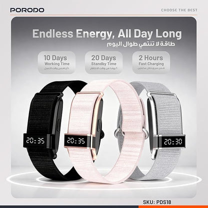Porodo Trackfit Pro Smart Bracelet – Fitness Tracker with Health Monitoring & App Support The Wonders Mart Trading™