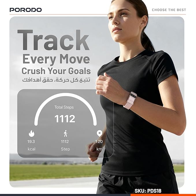 Porodo Trackfit Pro Smart Bracelet – Fitness Tracker with Health Monitoring & App Support The Wonders Mart Trading™