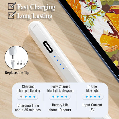 DENX Universal Stylus Pen for iPad, iPhone, Android & Tablets – Magnetic POM Tip, Type-C Rechargeable, 10H Battery, Auto Sleep, Compatible with iPad Pro/Air/Mini & Smartphones