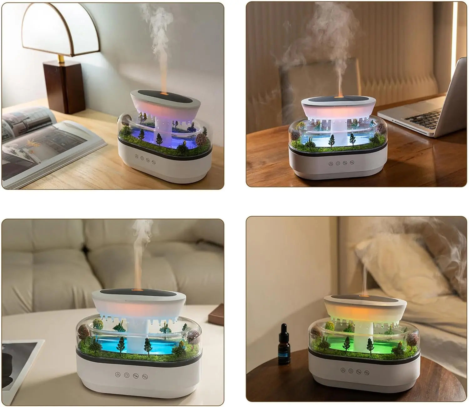 Raindrop Night Light Aroma Diffuser – 250ML Essential Oil Humidifier with White Noise, 7-Color Mood Light, Micro-Landscape Design for Home, Bedroom, Yoga & Office The Wonders Mart Trading™