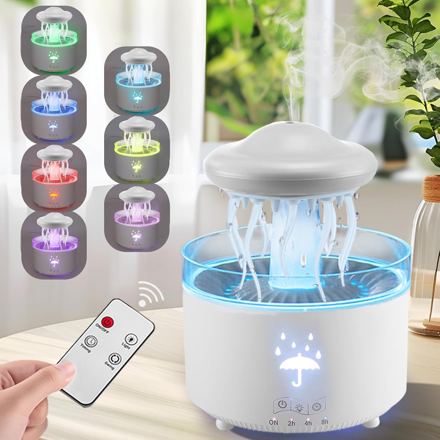 Rain Cloud Humidifier – Water Drip Aroma Diffuser with Remote, Timer & 7 Color LED Night Light The Wonders Mart Trading™