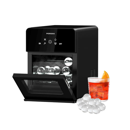 Porodo Sphere Ice Maker Countertop 250W, Auto-Cleaning, 160 Bullet Ice Cubes Daily (10kg/24H), 1.6L Water Tank, Waterline Pipe, Quiet Operation, Portable Ice Machine for Home Kitchen Office Party