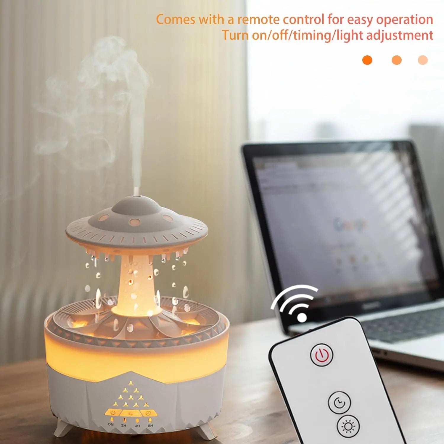 2 -in-1 UFO Aroma Diffuser & Humidifier – 350ml Essential Oil Cool Mist Diffuser with Remote, Raindrop Effect & 7-Color Ambient Light (White) The Wonders Mart Trading™