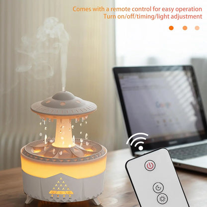 2 -in-1 UFO Aroma Diffuser & Humidifier – 350ml Essential Oil Cool Mist Diffuser with Remote, Raindrop Effect & 7-Color Ambient Light (White) The Wonders Mart Trading™