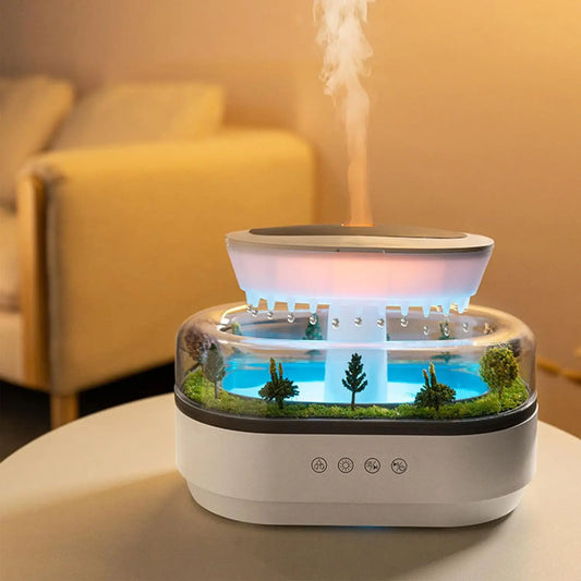 Raindrop Night Light Aroma Diffuser – 250ML Essential Oil Humidifier with White Noise, 7-Color Mood Light, Micro-Landscape Design for Home, Bedroom, Yoga & Office The Wonders Mart Trading™
