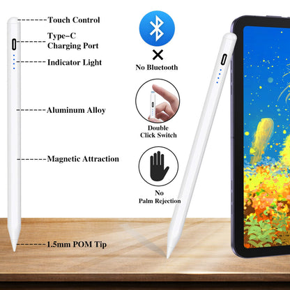 DENX Universal Stylus Pen for iPad, iPhone, Android & Tablets – Magnetic POM Tip, Type-C Rechargeable, 10H Battery, Auto Sleep, Compatible with iPad Pro/Air/Mini & Smartphones