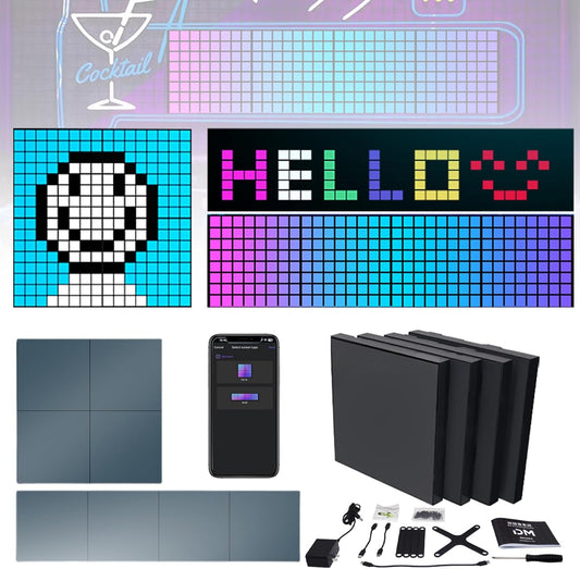 Pixel Art Display Screen, Digital Pixel Screen, 1+3 Combination Photo Frame, 16*16/8*32 DIY Programmable Pixel Art Led Display, Digital Alarm clock, Neon Light for Room Decoration Unique Lighting Deco
