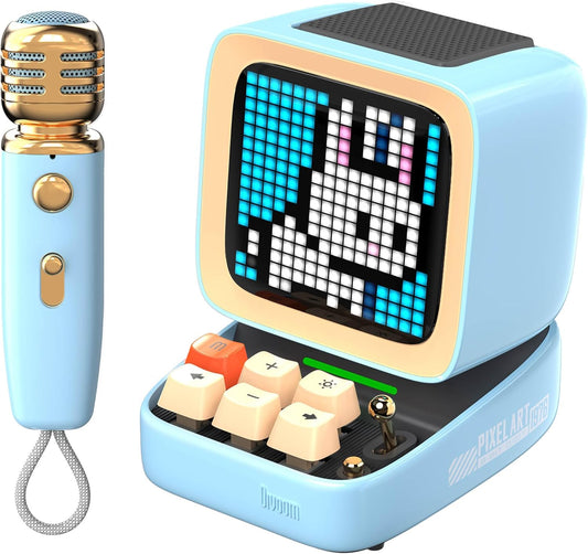 Divoom Ditoo-Mic Bluetooth Speaker with Karaoke Microphone - RGB Keyboard and Pixel Display Desktop Decor, Different Sound Modes, Ideal Gifts for Home Party, Mobile KTV