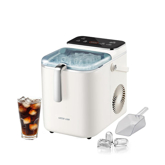 Green Lion Frost-Core Ice Maker Countertop, Portable Ice Machine with Self-Cleaning Function & Touch Control Panel, 12Kg/24H, Ideal for Home, Kitchen, Camping, RV, Office, Party - Cream White