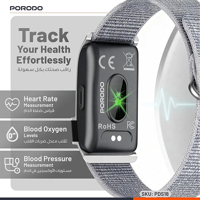Porodo Trackfit Pro Smart Bracelet – Fitness Tracker with Health Monitoring & App Support The Wonders Mart Trading™