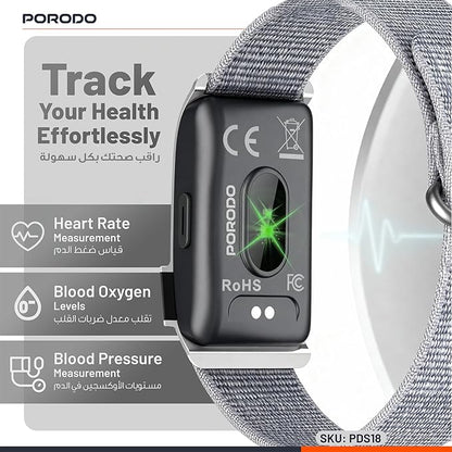 Porodo Trackfit Pro Smart Bracelet – Fitness Tracker with Health Monitoring & App Support The Wonders Mart Trading™