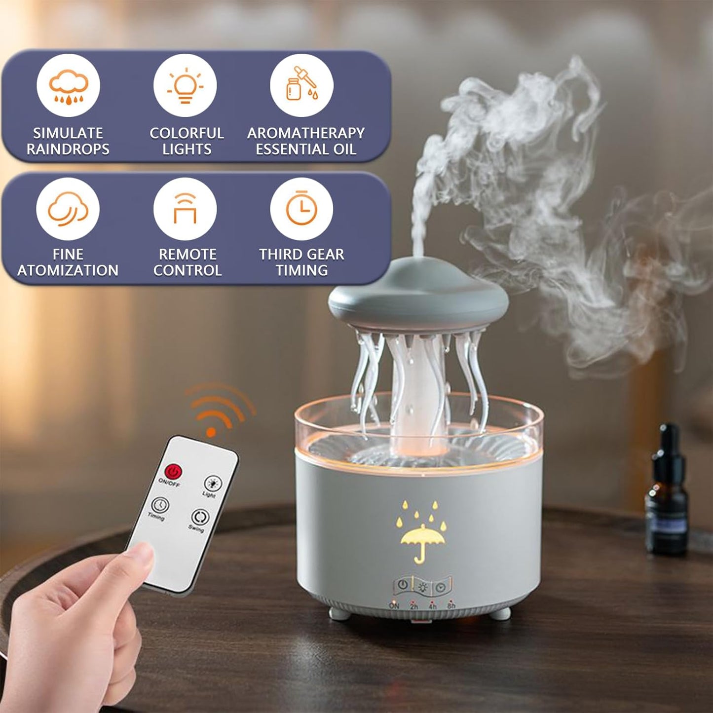 Rain Cloud Humidifier – Water Drip Aroma Diffuser with Remote, Timer & 7 Color LED Night Light The Wonders Mart Trading™
