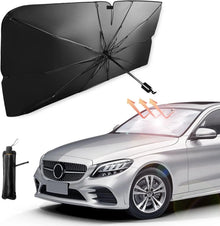 DENX Car Windshield Sunshade Umbrella – Foldable UV-Blocking Sun Visor, 360° Rotating Handle, Heat-Reflective Coating (140x80cm, Black) The Wonders Mart Trading™