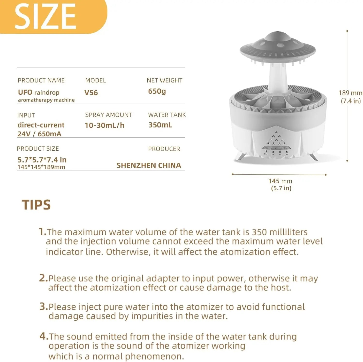 2 -in-1 UFO Aroma Diffuser & Humidifier – 350ml Essential Oil Cool Mist Diffuser with Remote, Raindrop Effect & 7-Color Ambient Light (White) The Wonders Mart Trading™