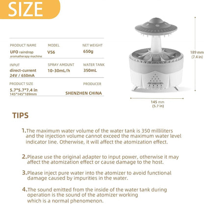 2 -in-1 UFO Aroma Diffuser & Humidifier – 350ml Essential Oil Cool Mist Diffuser with Remote, Raindrop Effect & 7-Color Ambient Light (White) The Wonders Mart Trading™