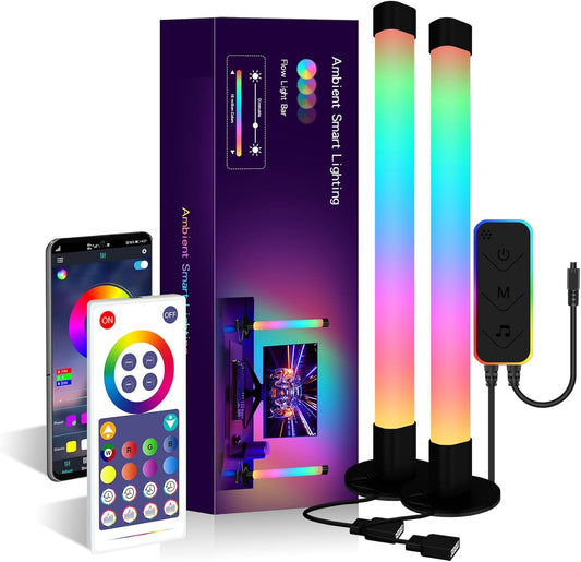 Smart LED Light Bars – 2 RGB Ambient Backlights with Music Sync, App & Voice Control, for Gaming, Movies, and Room Decor