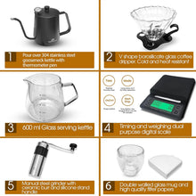 V60 Coffee Brewing Kit – Portable Pour Over Set with Manual Grinder, Gooseneck Kettle, Glass Dripper & More (with Travel Bag ) The Wonders Mart Trading™