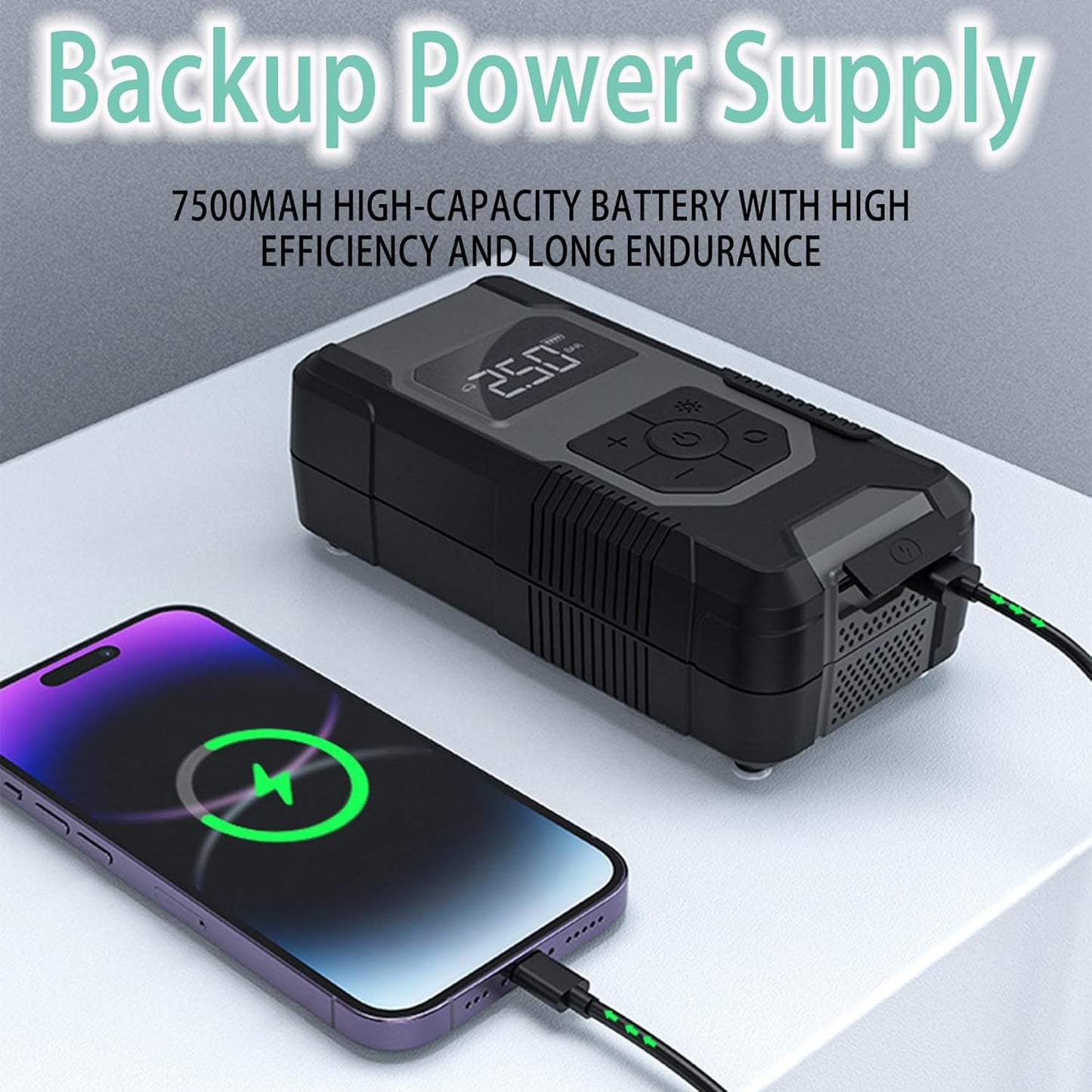 DENX DX1789 Wireless Air Compressor – 120W, 7500mAh Battery, Type-C Fast Charging, USB Output, Cordless Tire Inflator for Car, Bike, Ball & More