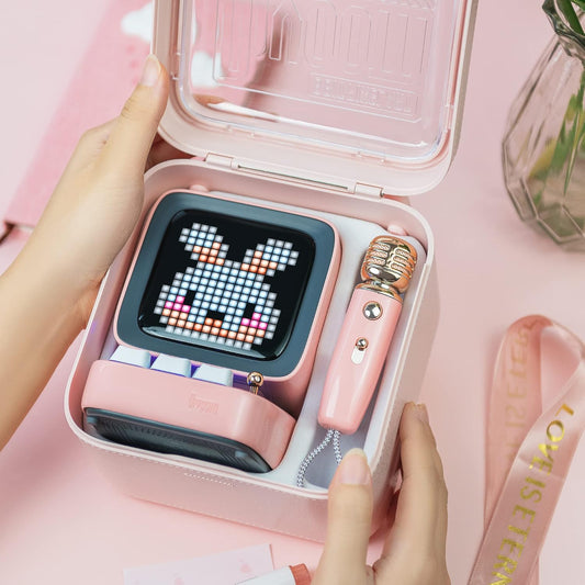 Divoom Ditoo-Mic Bluetooth Speaker with Karaoke Microphone - RGB Keyboard and Pixel Display Desktop Decor, Different Sound Modes, Ideal Gifts for Home Party, Mobile KTV