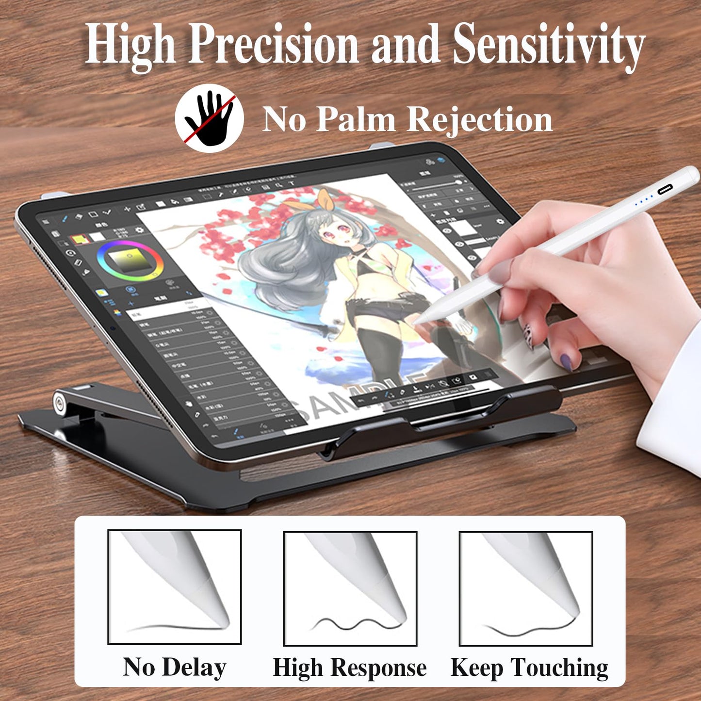 DENX Universal Stylus Pen for iPad, iPhone, Android & Tablets – Magnetic POM Tip, Type-C Rechargeable, 10H Battery, Auto Sleep, Compatible with iPad Pro/Air/Mini & Smartphones