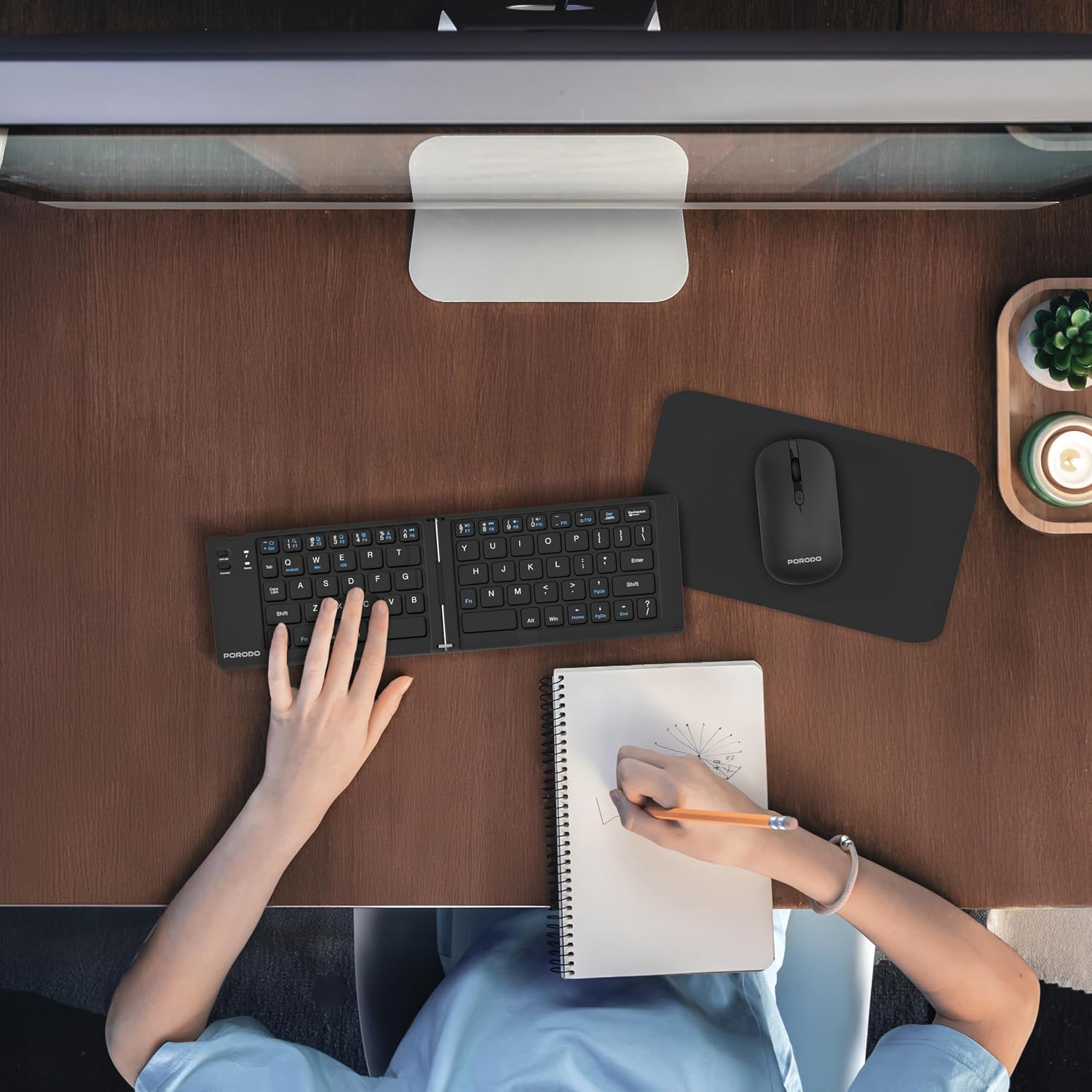 Porodo 6-in-1 Wireless Keyboard & Mouse Set – Bluetooth & 2.4GHz Portable Work Kit (Black) The Wonders Mart Trading™