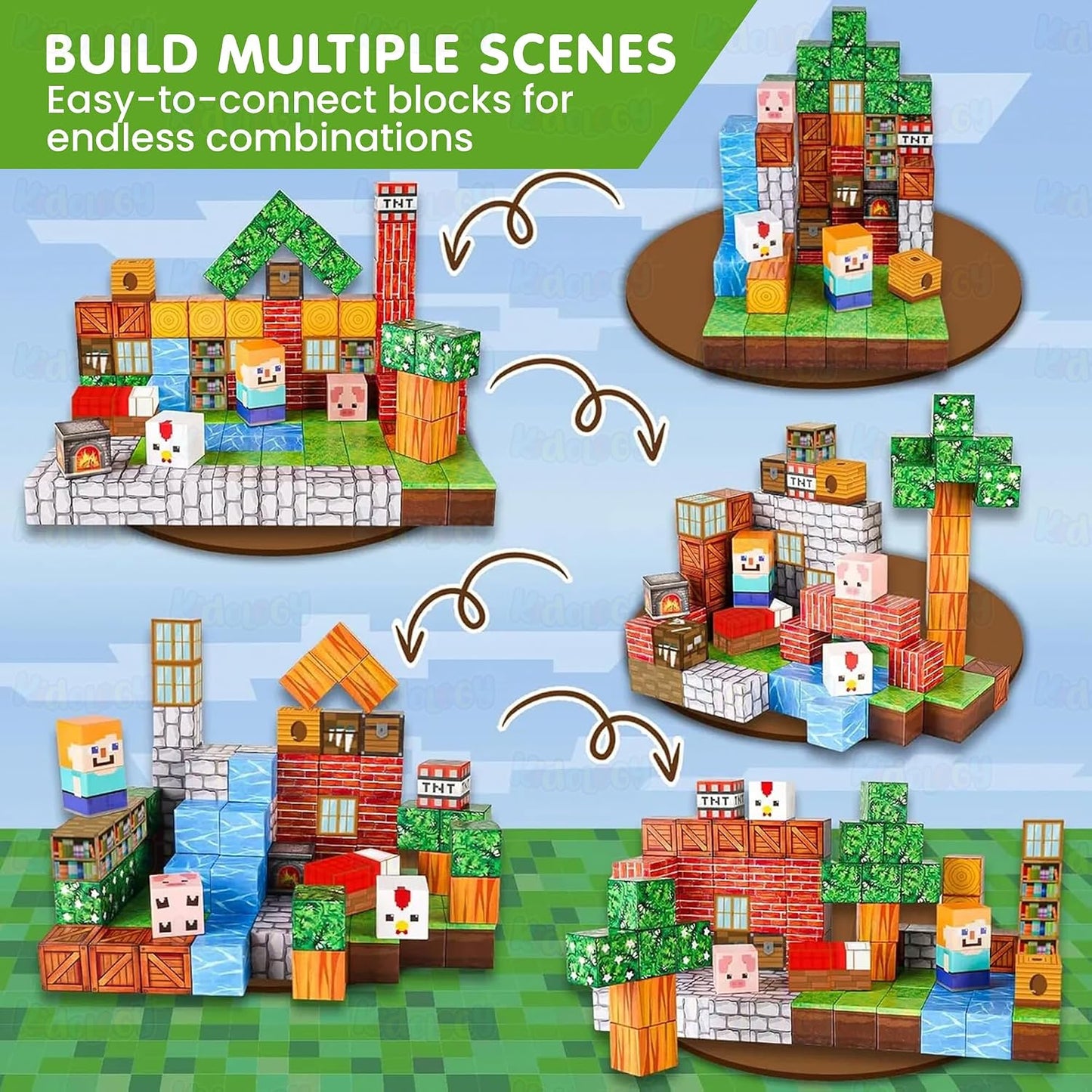 Minecraft Magnetic Building Blocks – Random Character Bucket | 10PCS / 100PCS Sets The Wonders Mart Trading™
