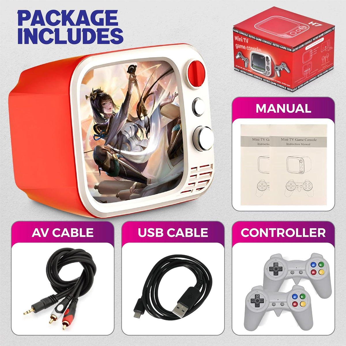 
H7 Tiny Arcade TV 3.5” Mini Retro Game Console – 740 Built-In Games, 2 Wireless Controllers & TV Output (Red) The Wonders Mart Trading™