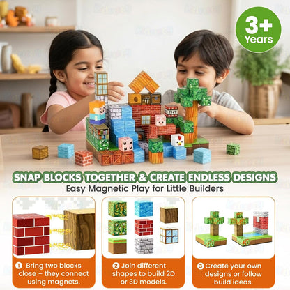Minecraft Magnetic Building Blocks – Random Character Bucket | 10PCS / 100PCS Sets The Wonders Mart Trading™