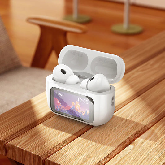 Hoco EW72 Soar True Wireless ANC Bluetooth Earbuds with Touchscreen Case – White | Bluetooth 5.4 | Noise Reduction | 4H Playtime