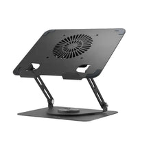 Green Lion Adjustable Laptop Stand with Cooling Fan – 360° Rotation, Foldable, Metal Build, Fits 13"-17" Laptops – Black The Wonders Mart Trading™
