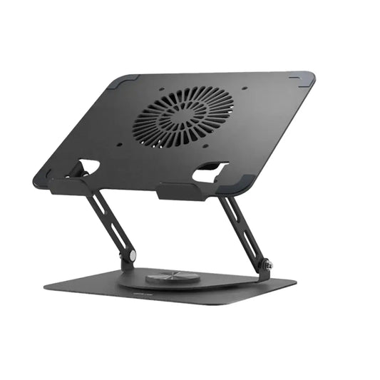 Green Lion Adjustable Laptop Stand with Cooling Fan – 360° Rotation, Foldable, Metal Build, Fits 13"-17" Laptops – Black