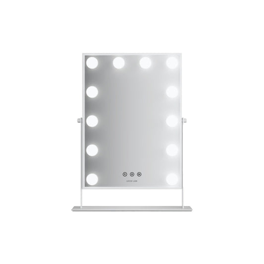 Green Lion Glam Shine Makeup Mirror – 9 LED Lights, 3 Color Modes, Touch Control, 360° Rotation – White