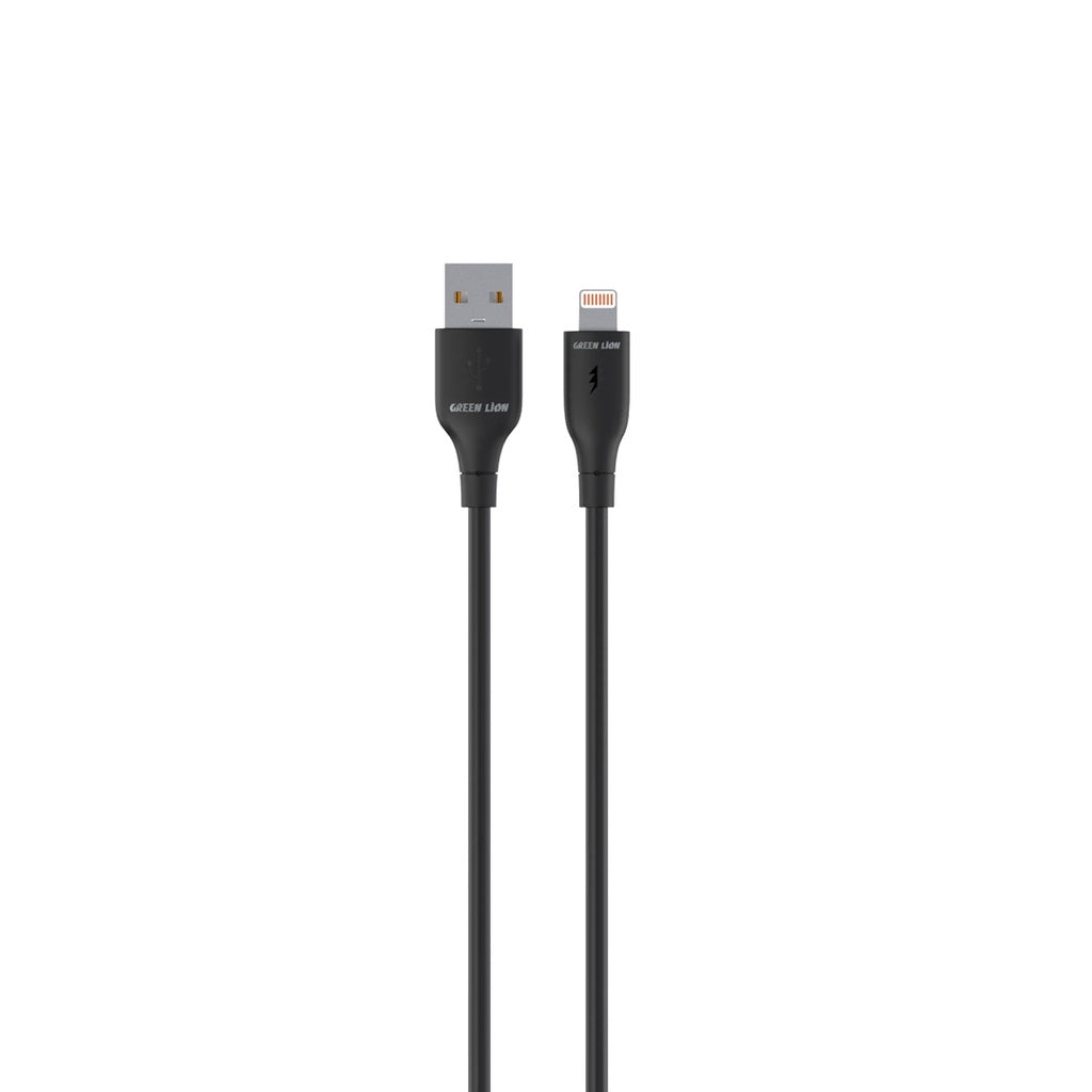 Green Lion USB-A to Lightning PVC Cable 1m, 480Mbps Transfer Speed, 12W, Fast Charging & Sync, More than 10,000 Bends Life Span, Safe & Secure - Black