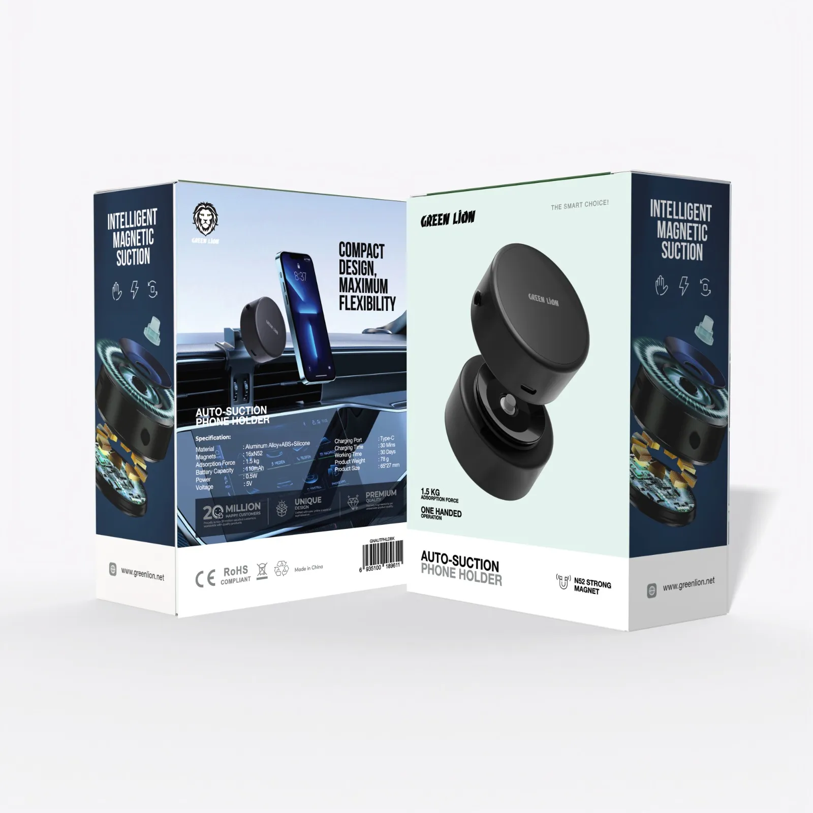 Green Lion Auto-Suction Phone Holder - Black The Wonders Mart Trading™