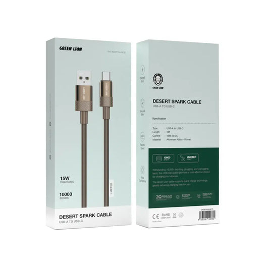 Green Lion Desert Spark Cable USB-A to USB-C 15W - Desert Titanium