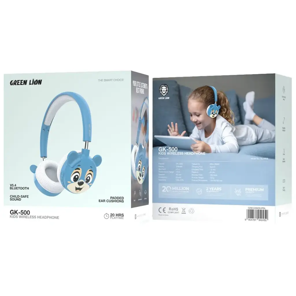 Green Lion GK-500 Kids Wireless Headphones – Safe Bluetooth Headset for Children The Wonders Mart Trading™