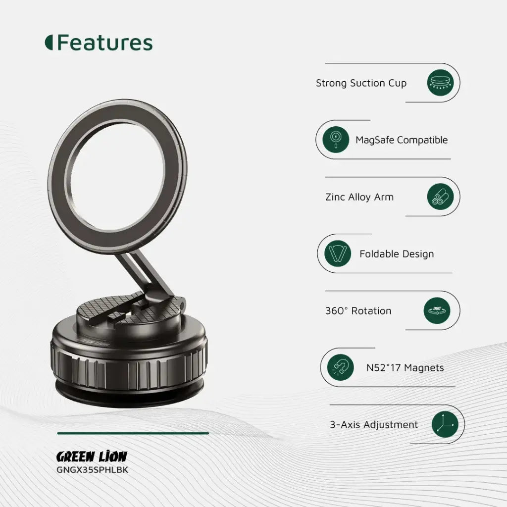 Green Lion GX-35 Suction Phone Holder - Black The Wonders Mart Trading™