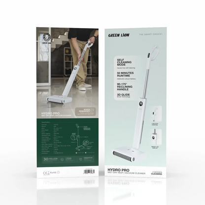 Green Lion Hydro Pro Wet & Dry Mop Vacuum Cleaner – Smart Cordless Cleaning System (White) The Wonders Mart Trading™