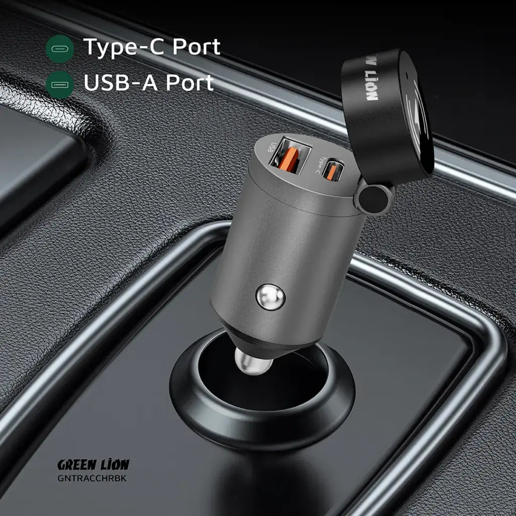 Green Lion Tracker Dual Port Car Charger – PD 30W Fast Charging with Find My Tracking (Black) The Wonders Mart Trading™