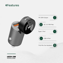 Green Lion Tracker Dual Port Car Charger – PD 30W Fast Charging with Find My Tracking (Black) The Wonders Mart Trading™