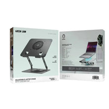 Green Lion Adjustable Laptop Stand with Cooling Fan – 360° Rotation, Foldable, Metal Build, Fits 13"-17" Laptops – Black The Wonders Mart Trading™
