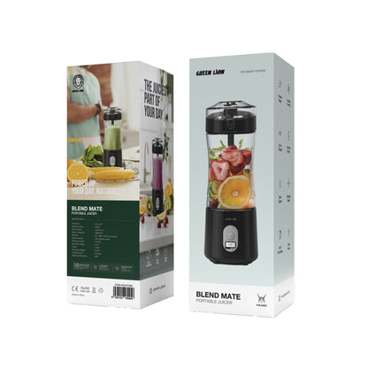 Green Lion Blend Mate Portable Juicer – 380ml Bottle, 4000mAh Battery, 18000rpm, Self-Cleaning, Type-C Rechargeable – Black